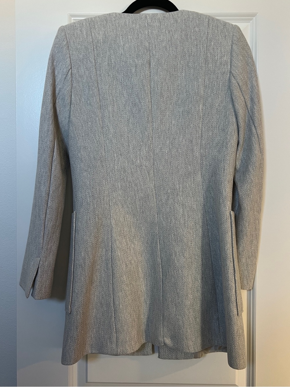 Zara Light Gray Longline Coat Women’s Zip Front Minimalist Midi Jacket Size Med - Picture 5 of 5